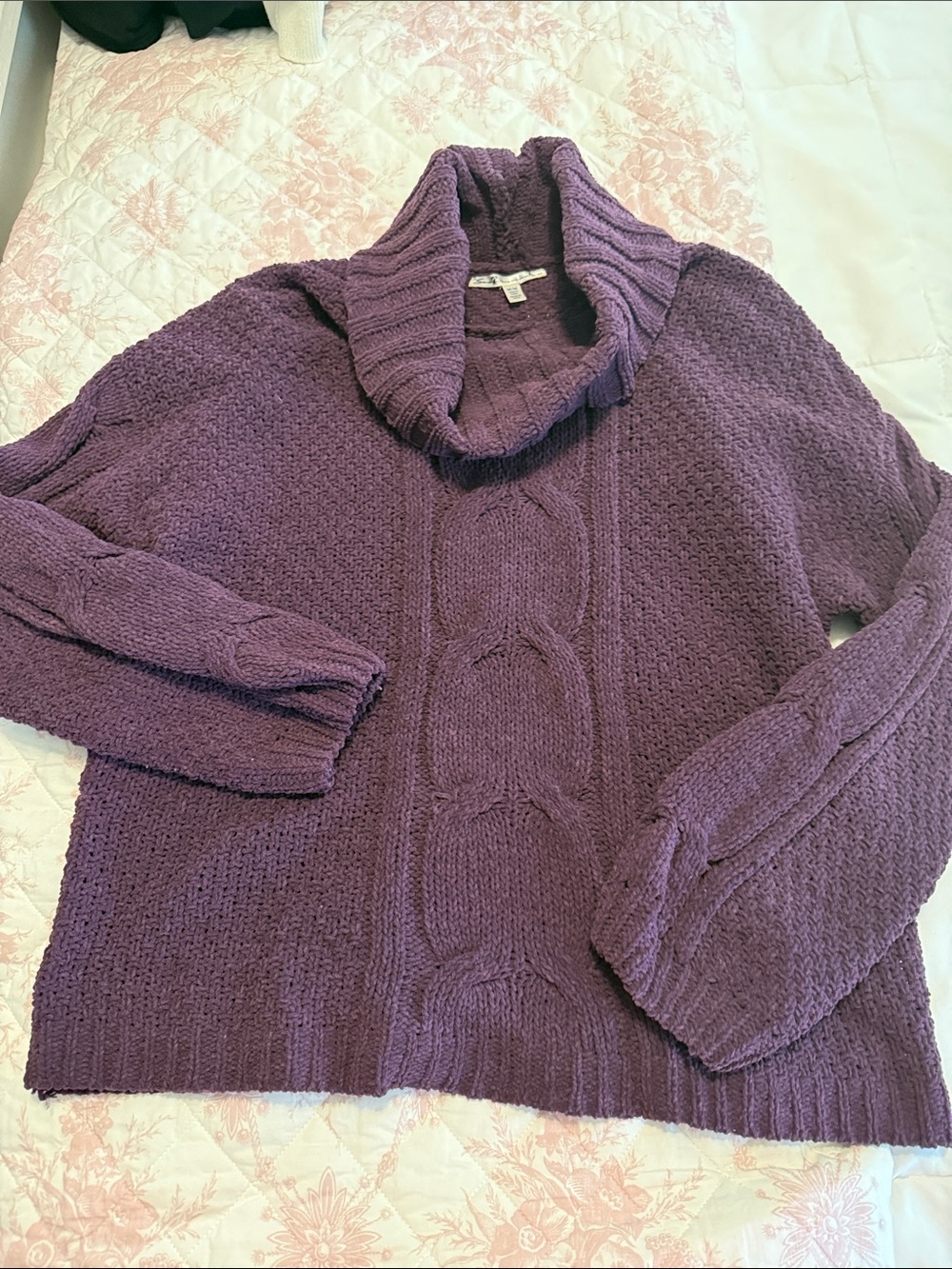 Seven7 Deep Purple Cable Turtleneck Sweater